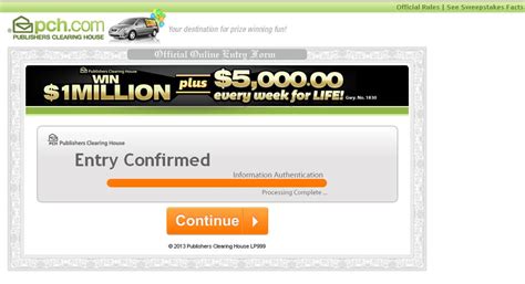 Sweepstakes Entry Confirmation Page .